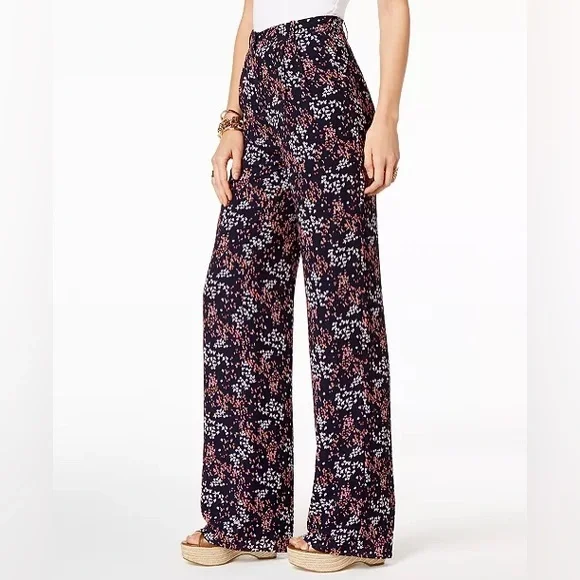 Michael Michael Kors Size 14 Floral-Print Wide-Leg Pleated Pants - Picture 3 of 5